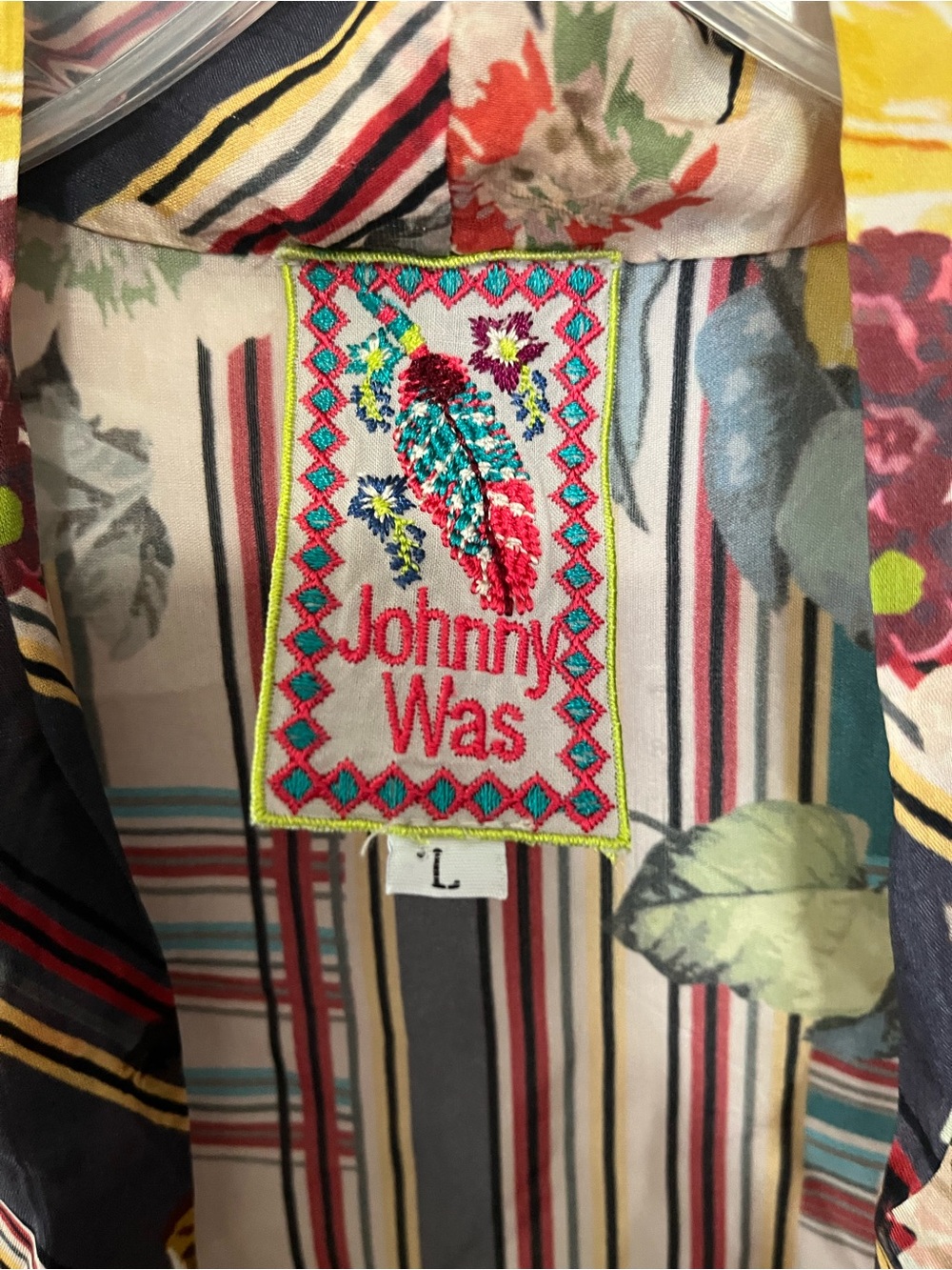 Johnny Was Floral Stripe Open-Front Women's Kimono Jacket - Multicolor L - Picture 3 of 4